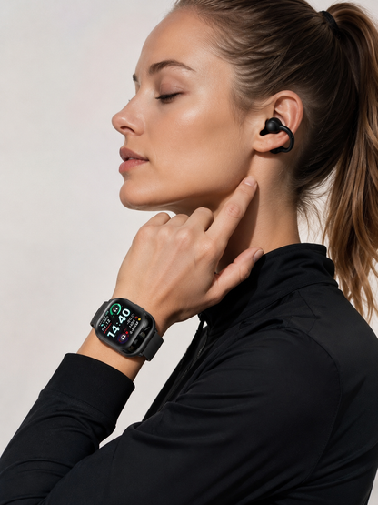 Moon Dream – Montre Connectée 2-en-1 + Écouteurs Open-Back | Écran HD 2,01", Appel Bluetooth, 15 Jours