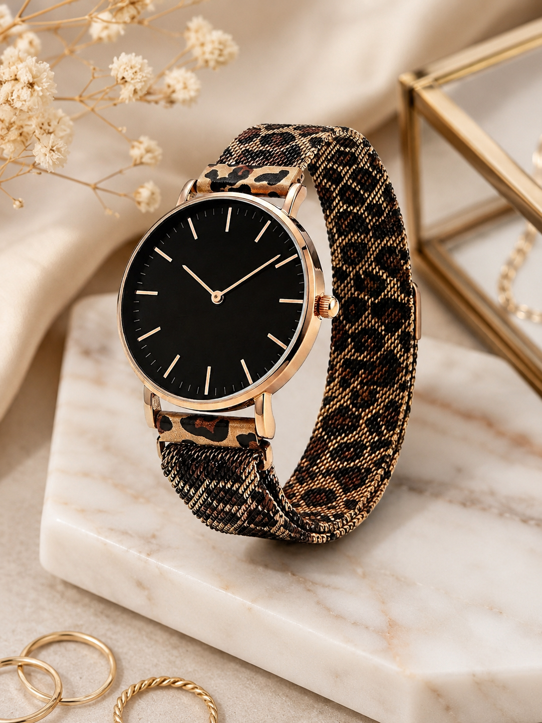 Moon Dream | Montre Ultra-Fine Femme — Bracelet Maille Léopard Quartz Minimaliste Luxe