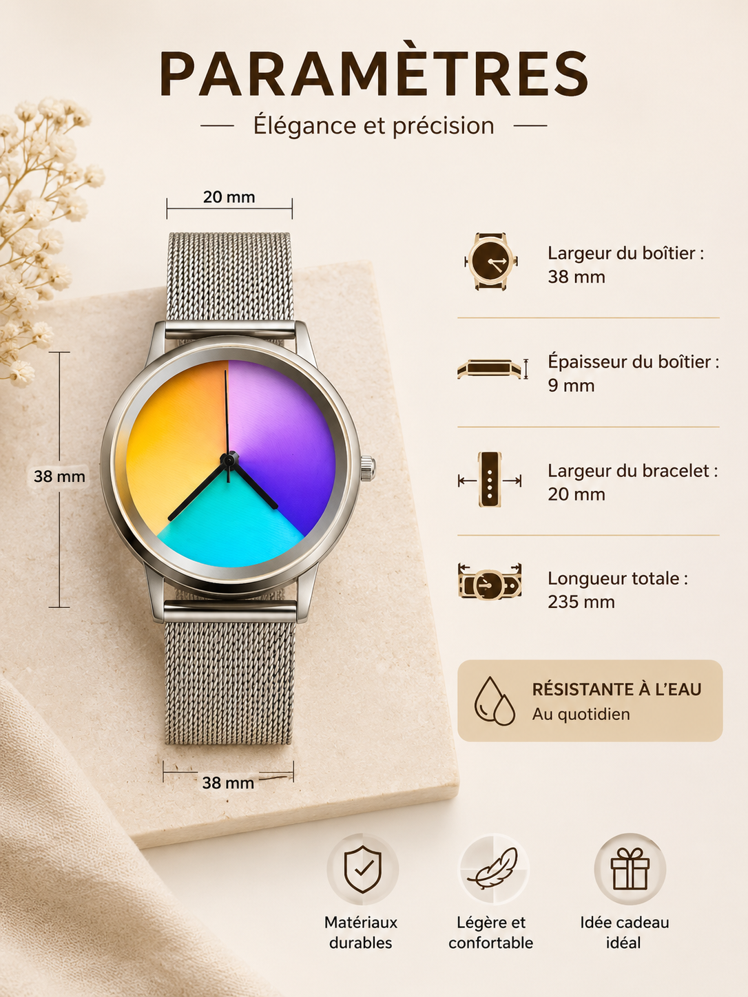 Moon Dream – Montre Femme Quartz Cadran Coloré | Acier Ultra-Fin, Style Casual Chic