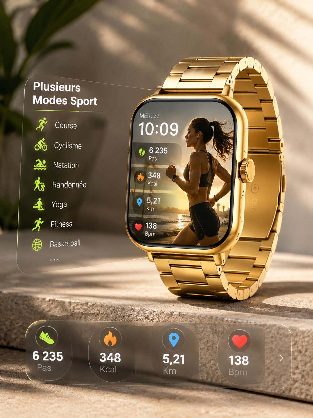 Moon Dream – Montre Connectée Sport | Écran Tactile 1,83", Assistant Vocal, Multi-Sports, Météo