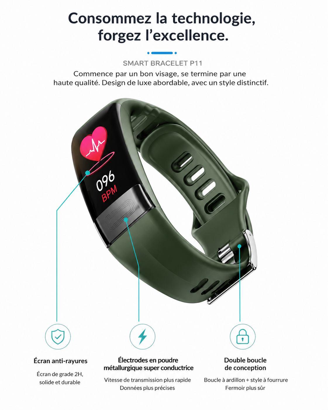 Moon Dream – Bracelet Connecté Santé ECG+PPG | Fréquence Cardiaque, Tension & SpO2