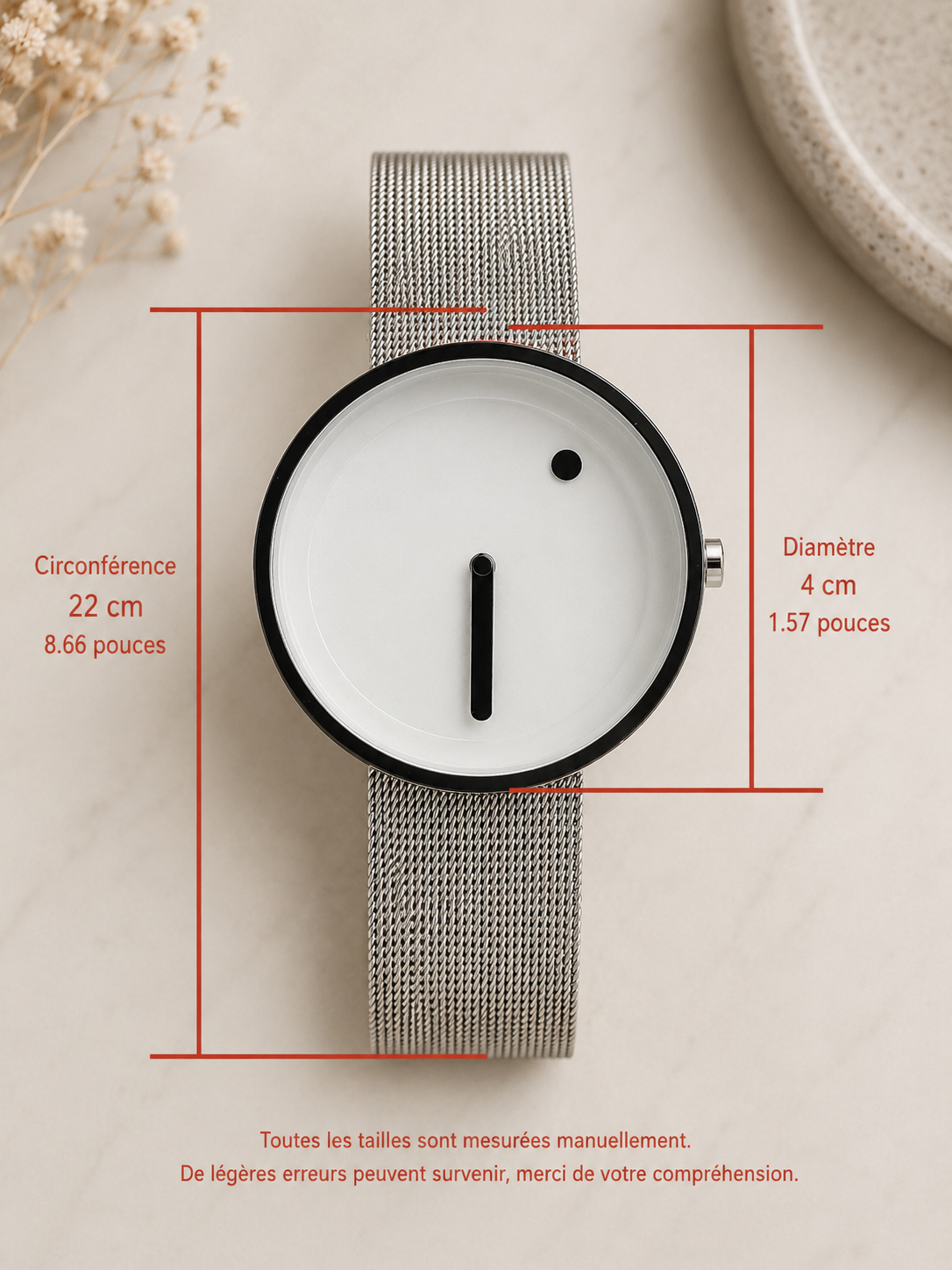 Montre Minimaliste Cadran Dot – Bracelet Acier Mixte | Moon Dream