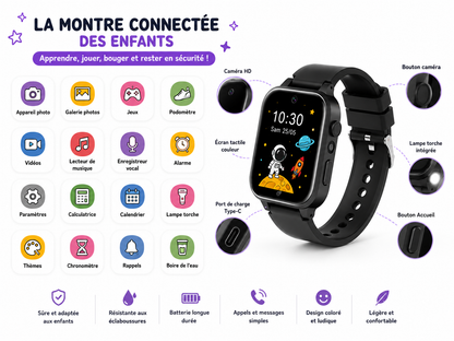Moon Dream – Montre Connectée Enfant 5-12 Ans | 26 Jeux, Appareil Photo & MP3