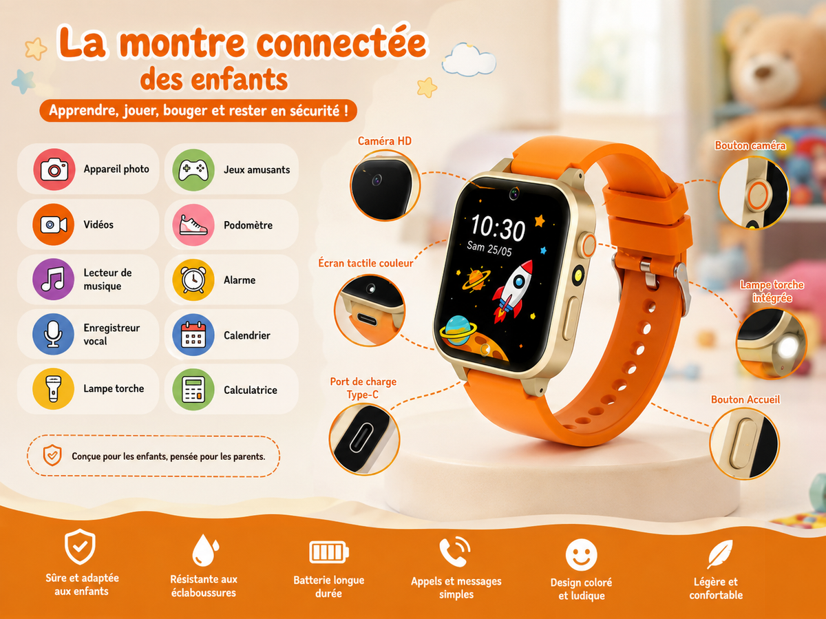 Moon Dream – Montre Connectée Enfant 5-12 Ans | 26 Jeux, Appareil Photo & MP3