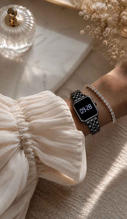 Moon Dream – Montre Digitale Femme Strass | Écran Tactile LED Bracelet Acier