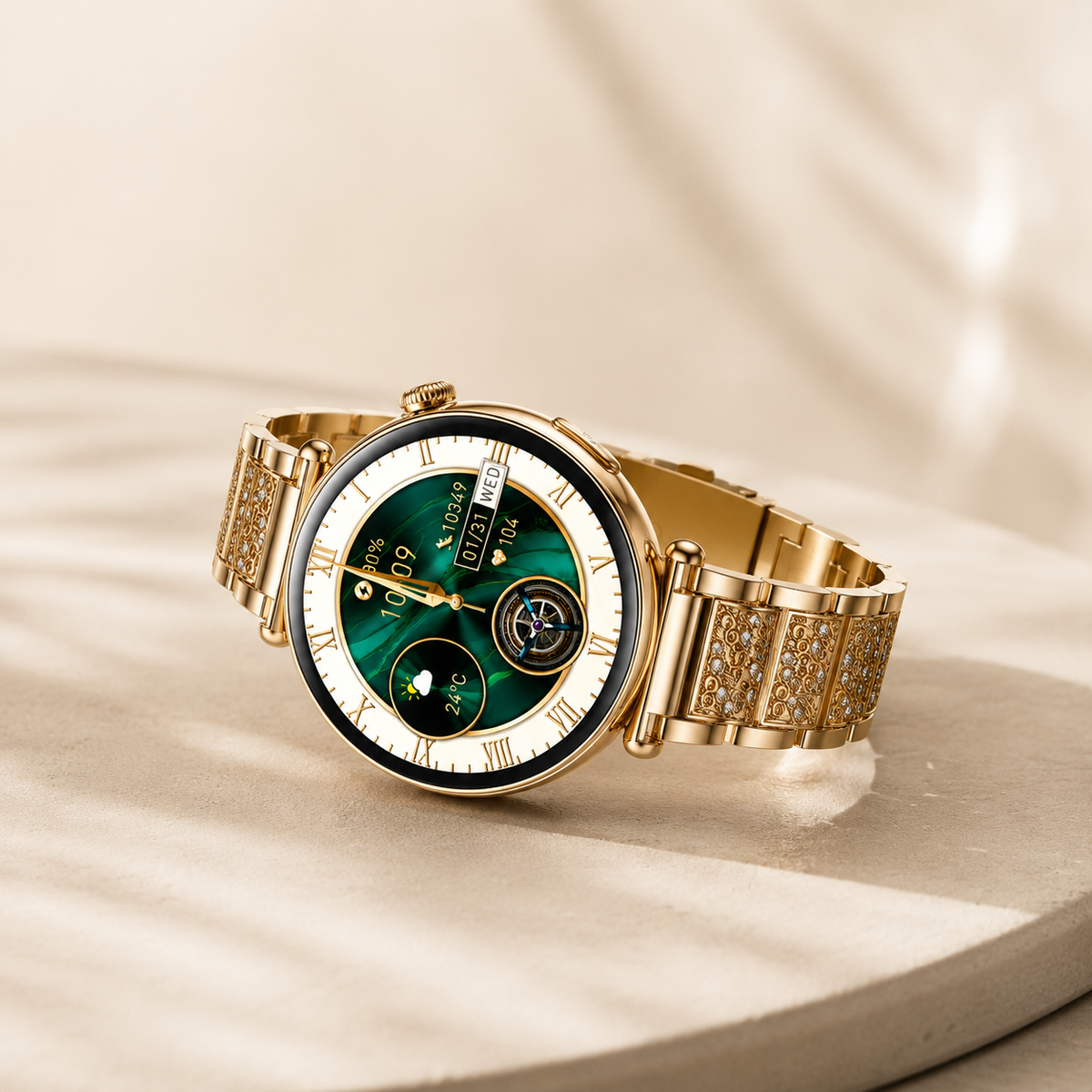 Moon Dream – Montre Connectée Luxe Femme | Écran AMOLED Rond, ECG, IA, Appel Bluetooth