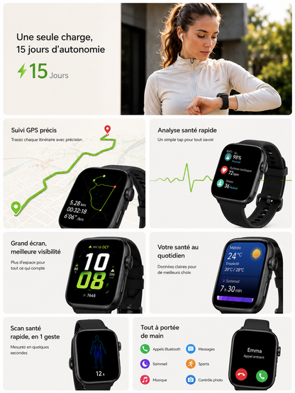 Moon Dream – Montre Connectée Premium | Écran AMOLED 1,85", GPS, 15 Jours, 5ATM+IP68