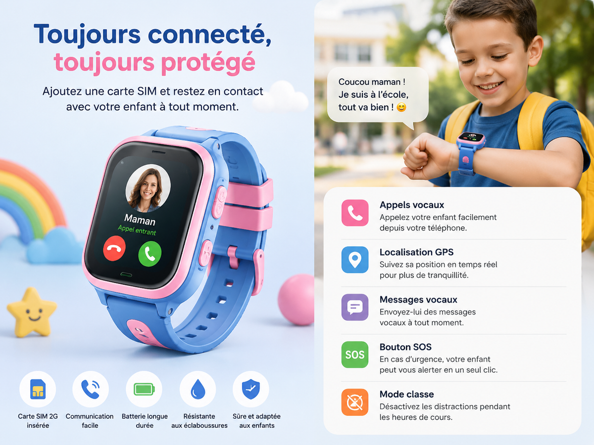 Moon Dream – Montre Connectée Enfant 4G | Grand Écran 2” IPS, GPS, Appel Vidéo & IP67