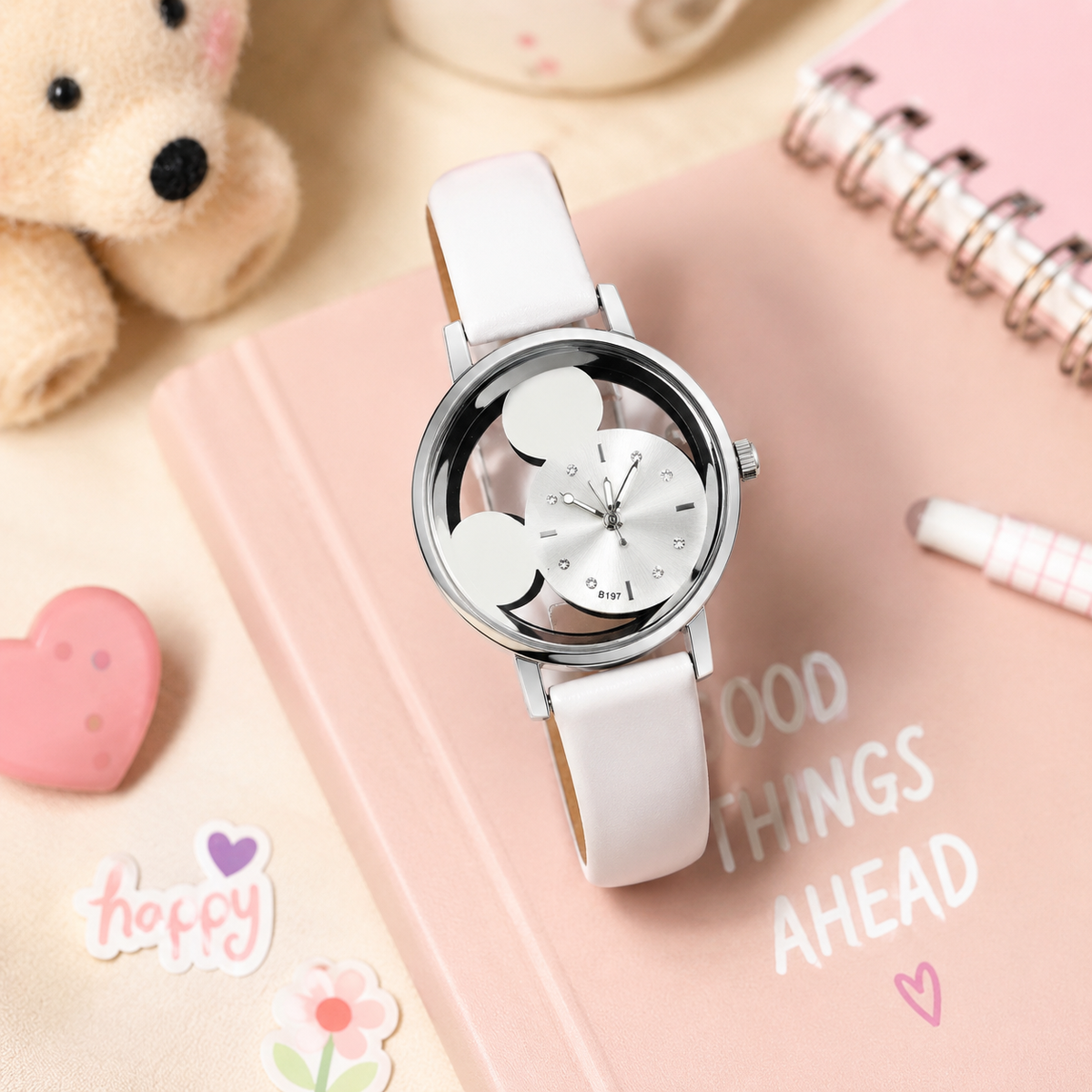 Moon Dream | Montre Cartoon adolescente — Cadran Sans Chiffres Bracelet Cuir Fille & Garçon