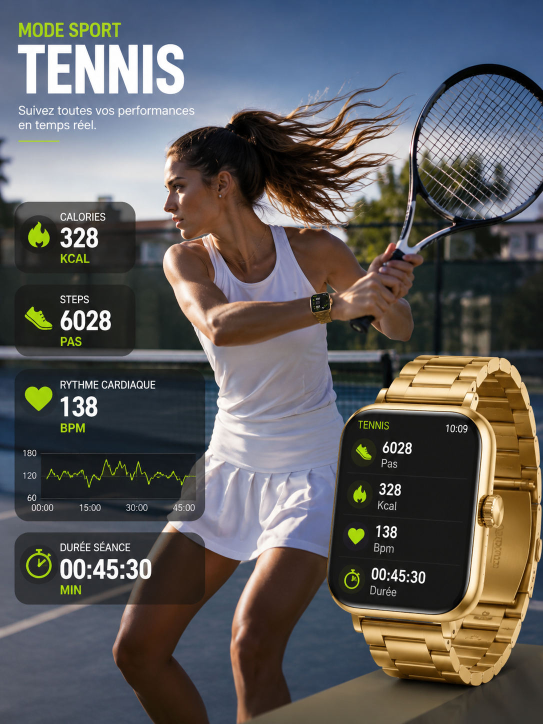 Moon Dream – Montre Connectée Sport | Écran Tactile 1,83", Assistant Vocal, Multi-Sports, Météo