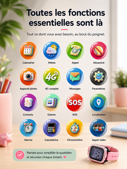 Moon Dream – Montre Connectée Enfant 4G | Batterie 800 mAh, VoLTE HD, GPS & Compatible Monde Entier