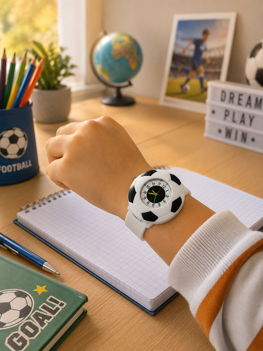 Moon Dream – Montre Enfant Football | Quartz, Cadran Cartoon, Noir ou Blanc