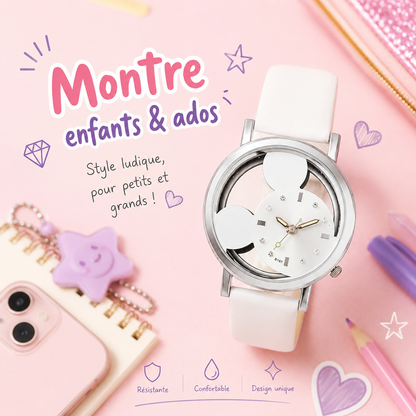 Moon Dream | Montre Cartoon adolescente — Cadran Sans Chiffres Bracelet Cuir Fille & Garçon