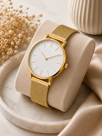 Moon Dream | Montre Ultra-Fine Femme — Bracelet Maille Léopard Quartz Minimaliste Luxe