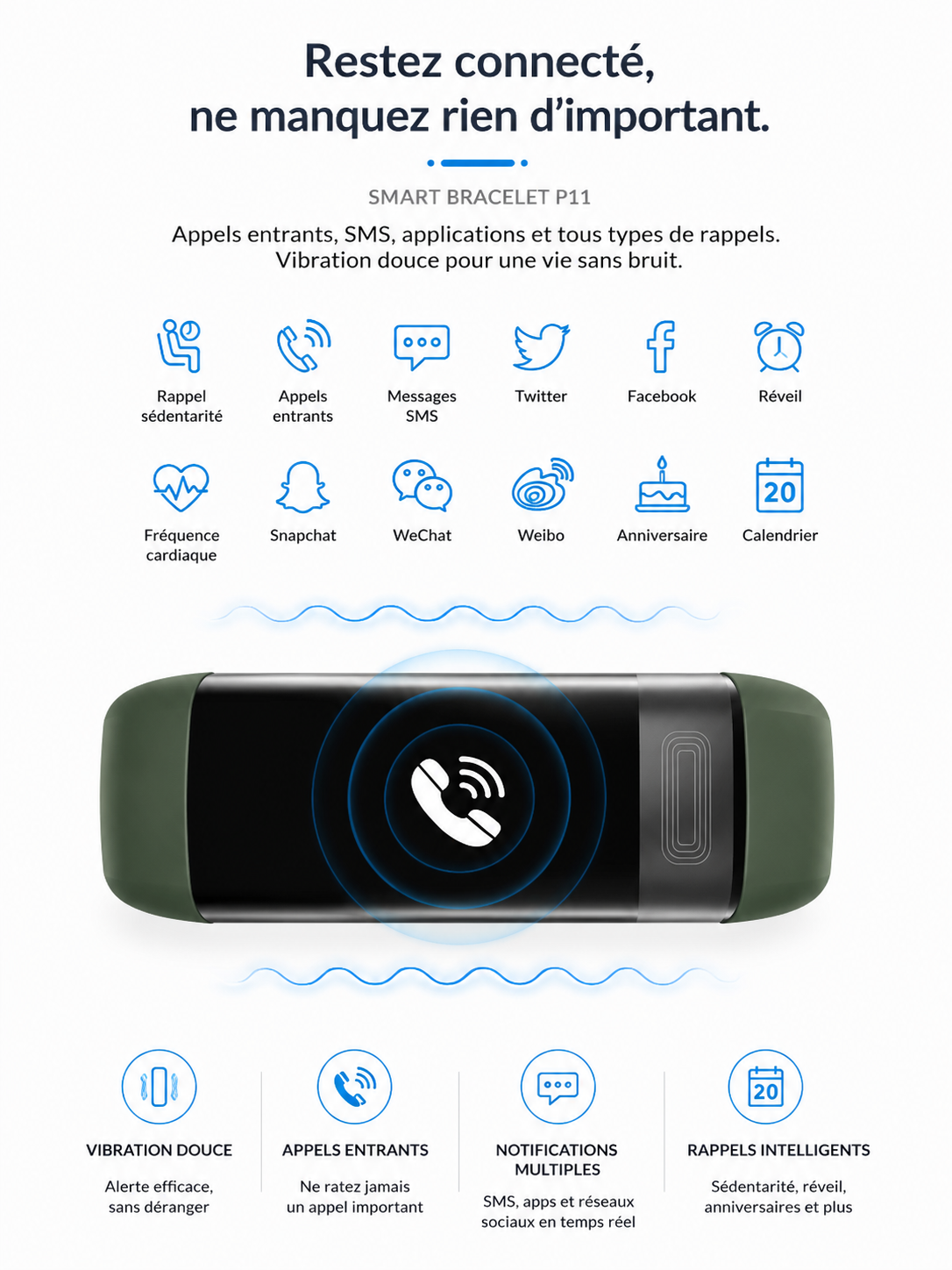 Moon Dream – Bracelet Connecté Santé ECG+PPG | Fréquence Cardiaque, Tension & SpO2