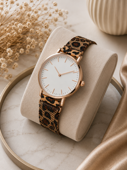 Moon Dream | Montre Ultra-Fine Femme — Bracelet Maille Léopard Quartz Minimaliste Luxe