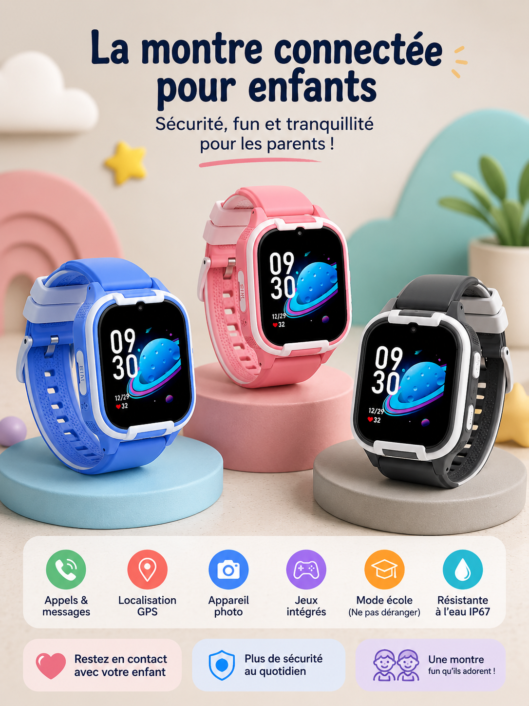 Moon Dream – Montre Connectée Enfant 4G | Fréquence Cardiaque, SpO2, GPS & Appel Vidéo CT24