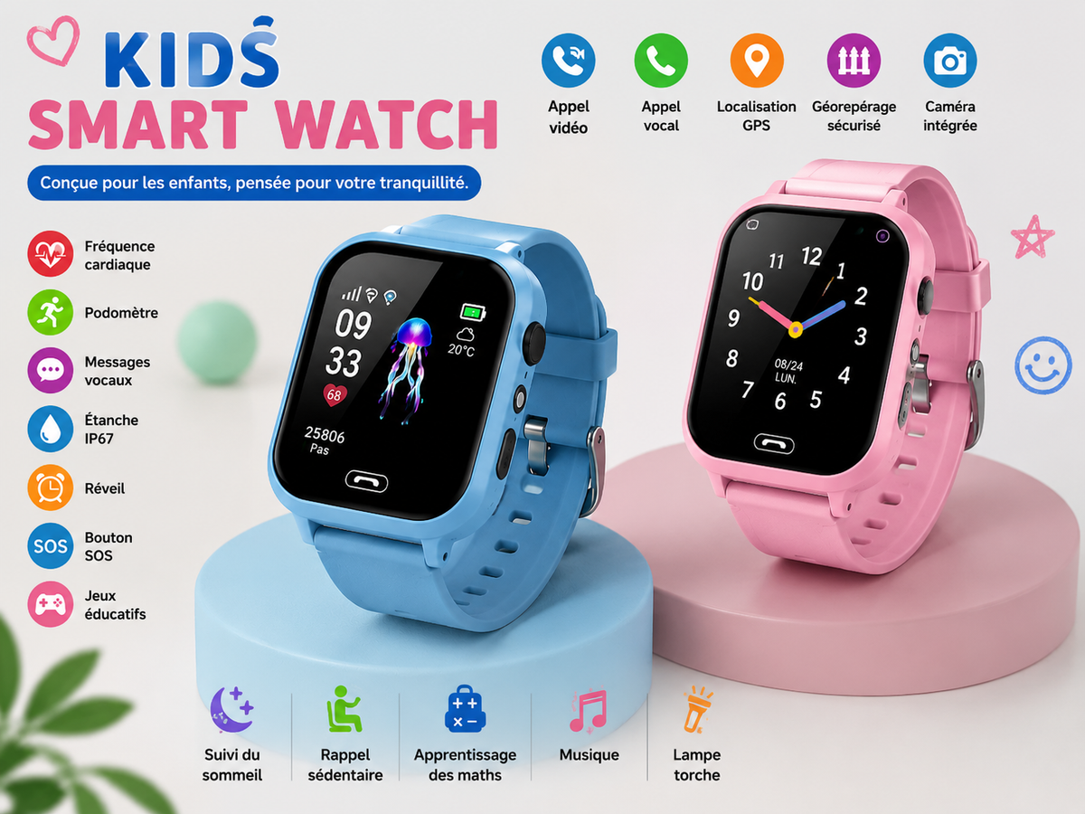 Moon Dream – Montre Connectée Enfant GPS SOS | Appel Vidéo HD, Carte SIM & Écouteurs