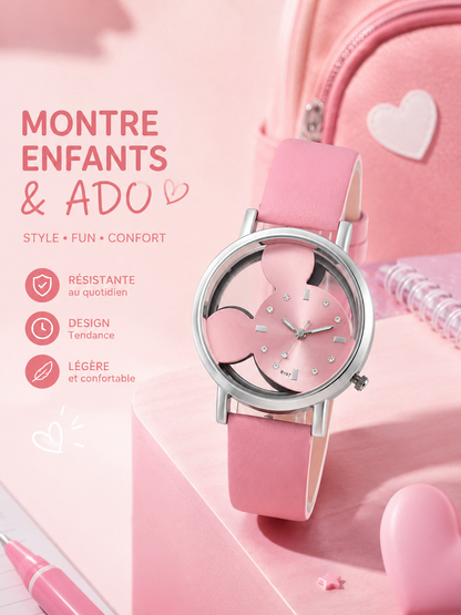 Moon Dream | Montre Cartoon adolescente — Cadran Sans Chiffres Bracelet Cuir Fille & Garçon