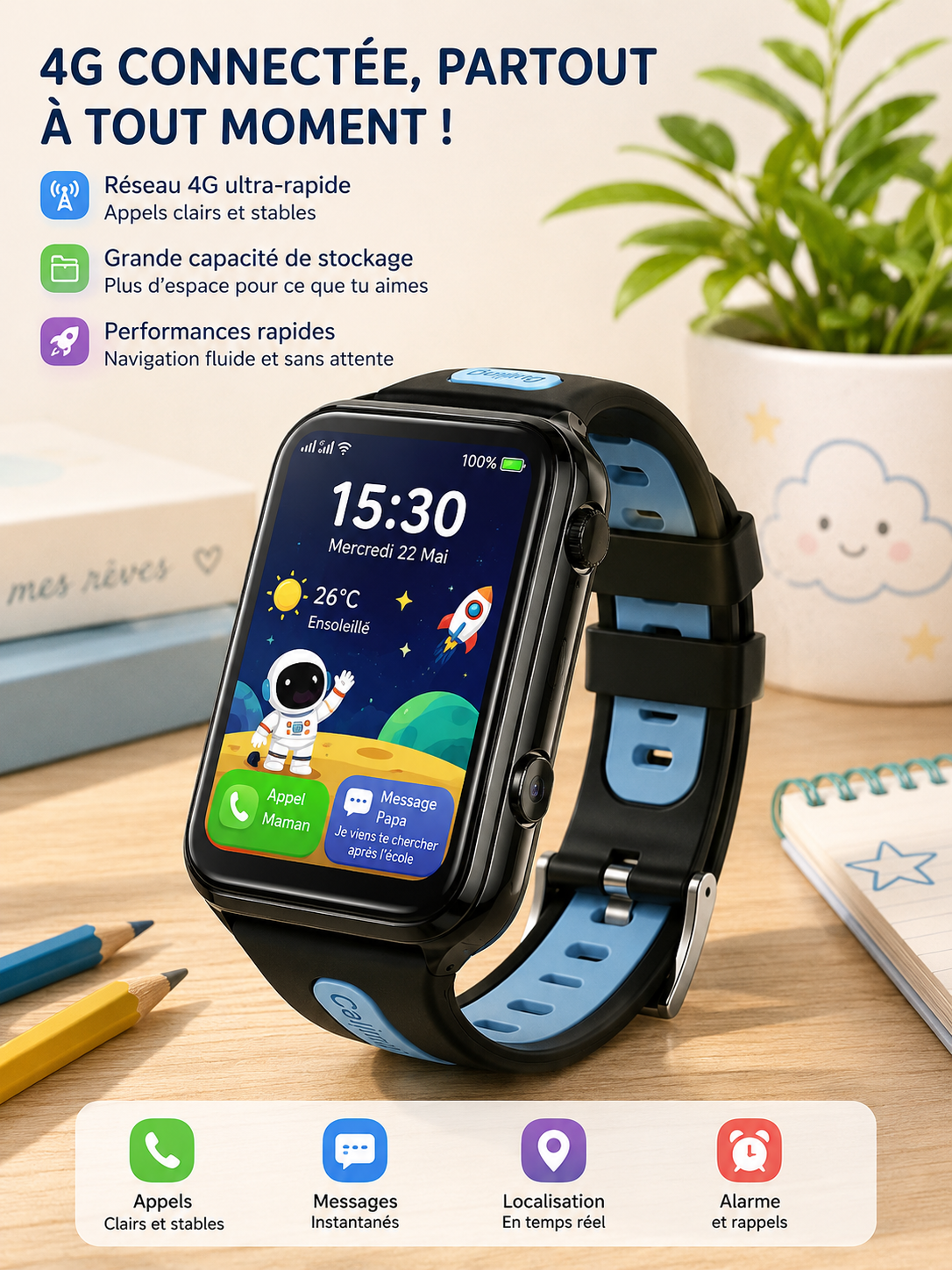 Moon Dream Smartwatch 4G GPS – Montre Connectée Étudiante & Enfant