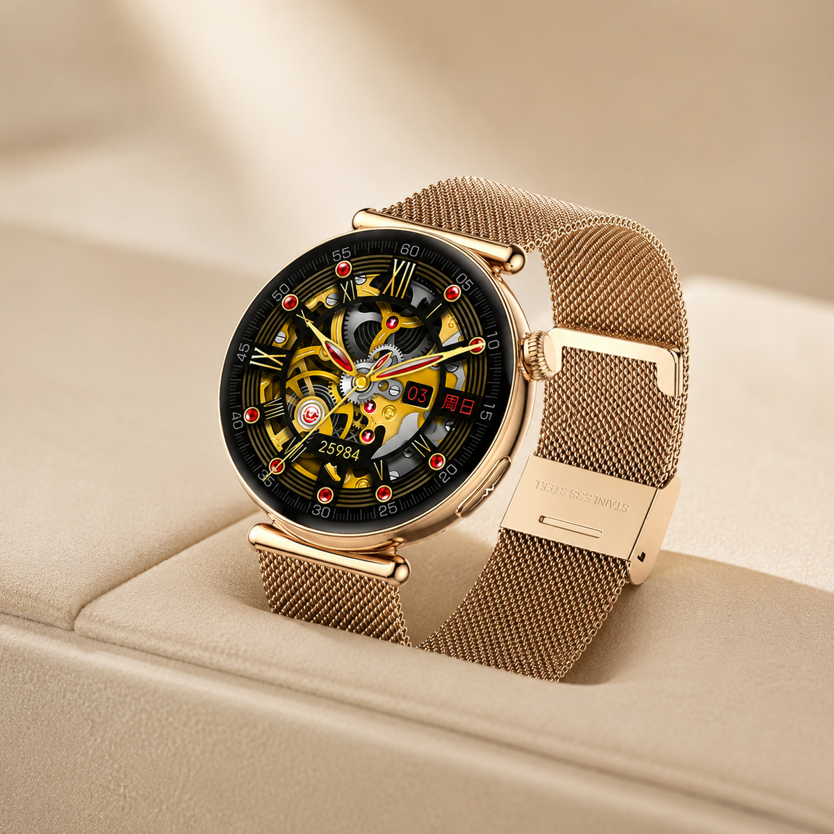 Moon Dream – Montre Connectée Luxe Femme | Écran AMOLED Rond, ECG, IA, Appel Bluetooth