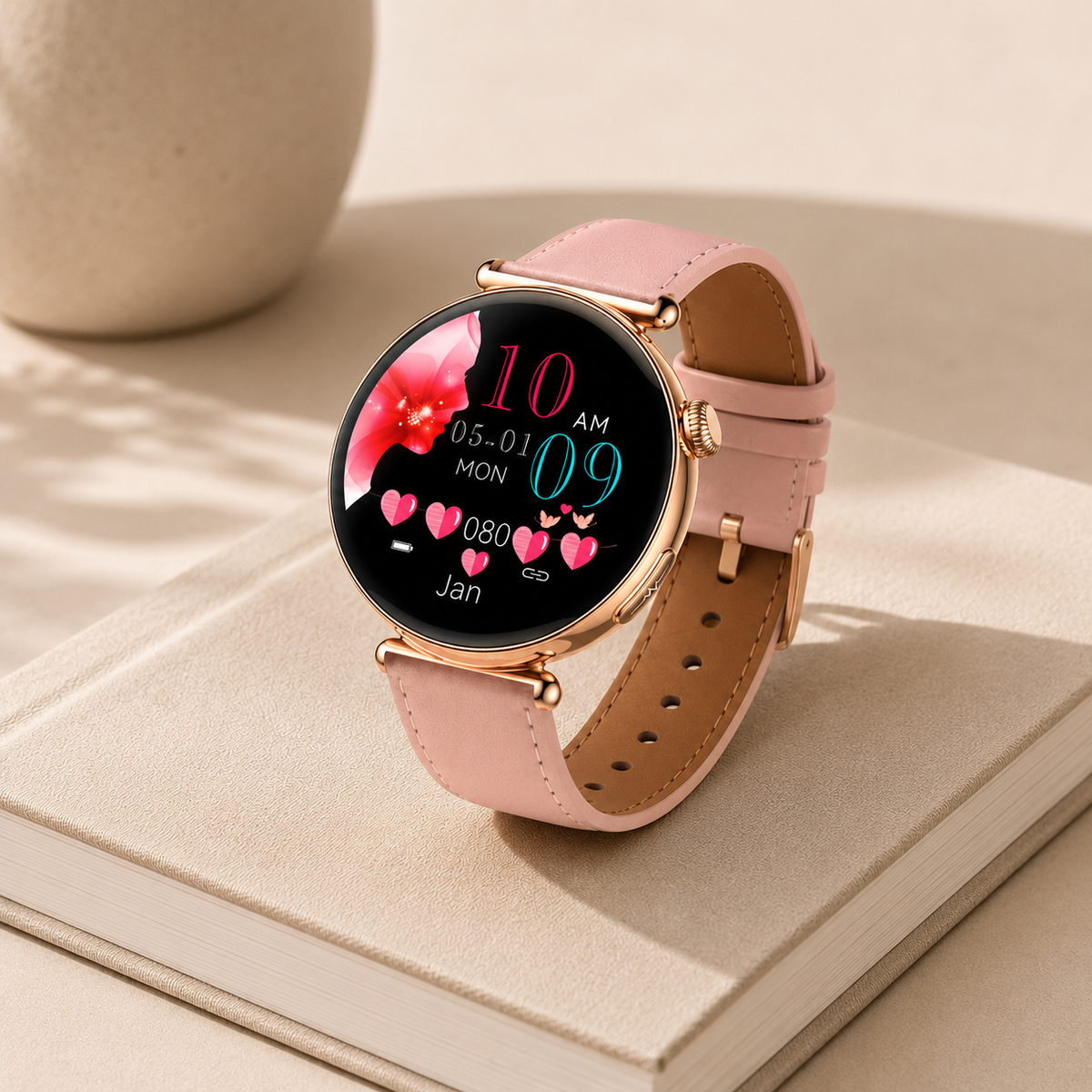 Moon Dream – Montre Connectée Luxe Femme | Écran AMOLED Rond, ECG, IA, Appel Bluetooth