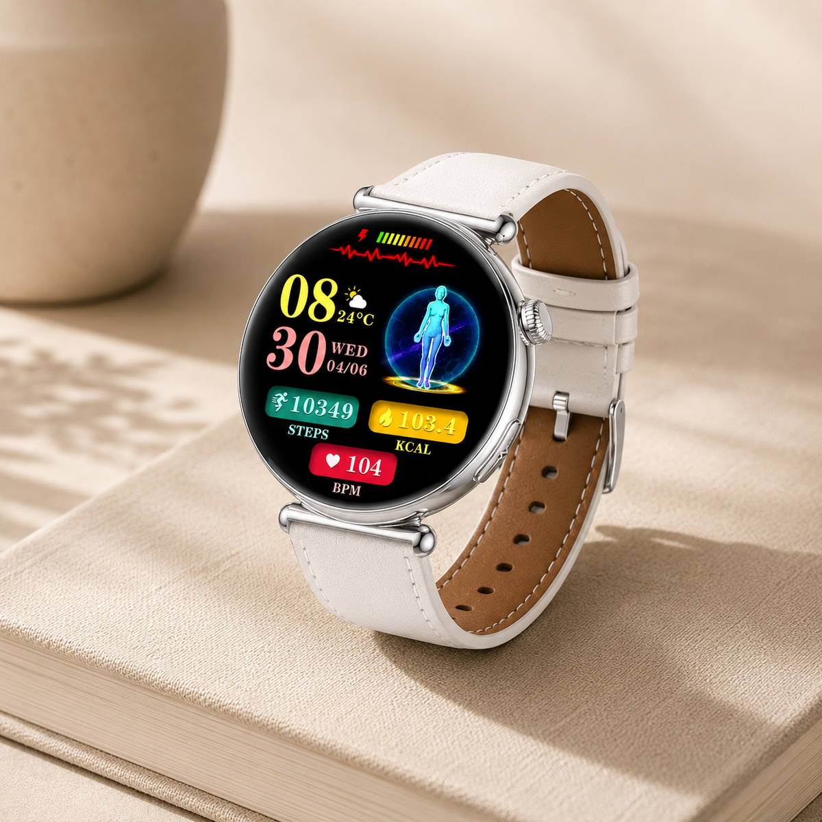 Moon Dream – Montre Connectée Luxe Femme | Écran AMOLED Rond, ECG, IA, Appel Bluetooth