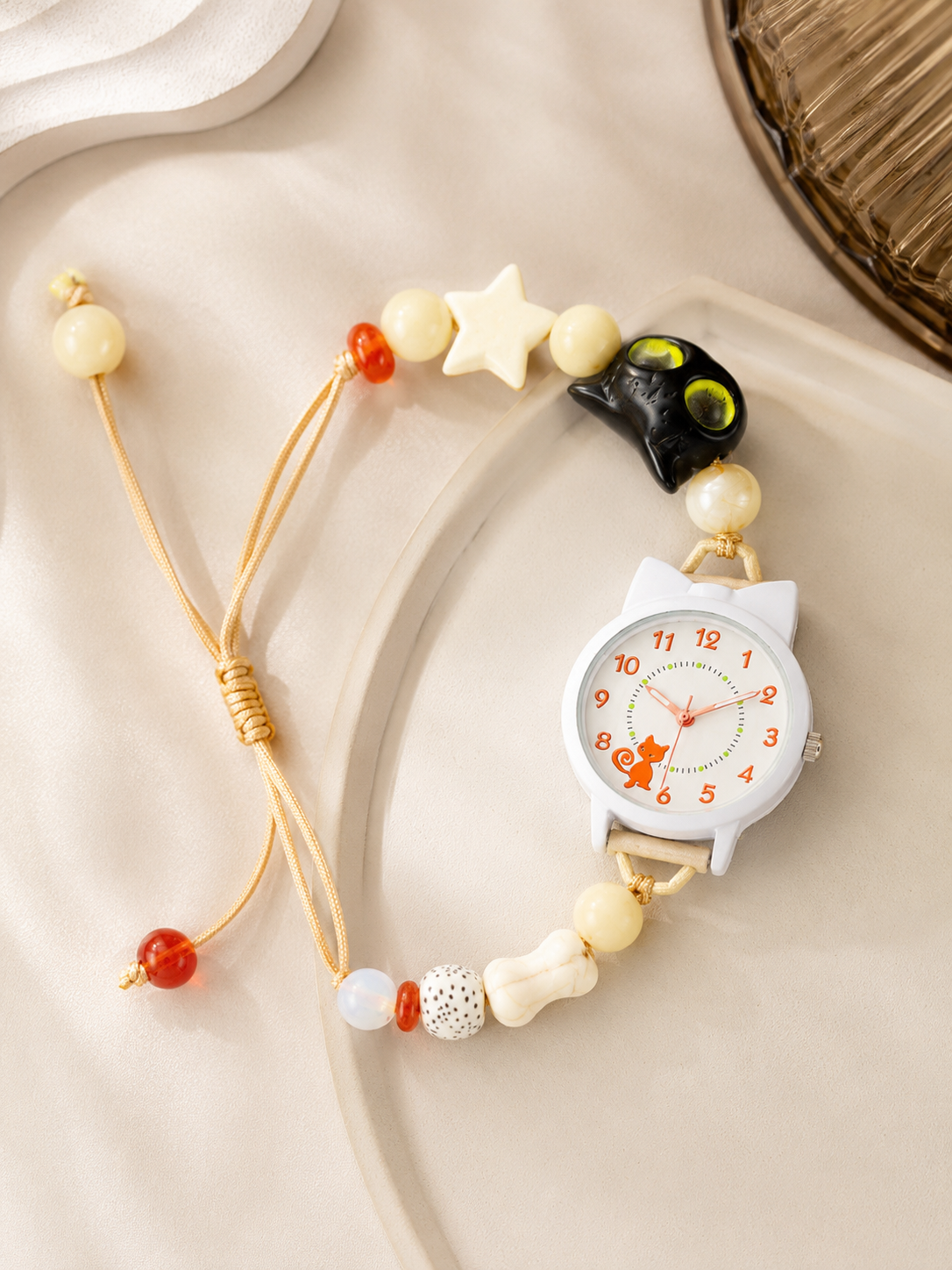 Moon Dream – Montre adolescente Cadran Chat | Bracelet Perles, Quartz, Style Kawaii